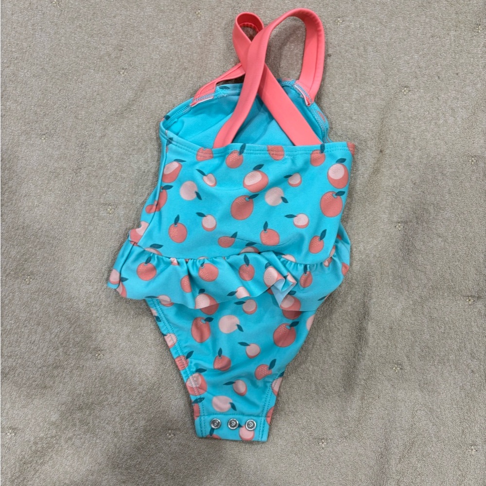 Cat & Jack Turquoise Peach-Print One-Piece Swimsuit with Coral Straps